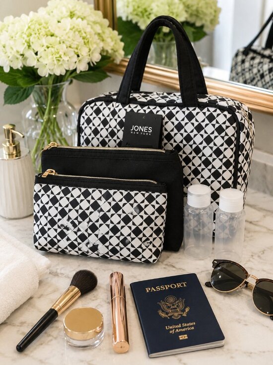 Jones New York Handbags - NWT Jones New York 5-Piece Travel Cosmetic Bag Set Black White TSA Toiletry Orga